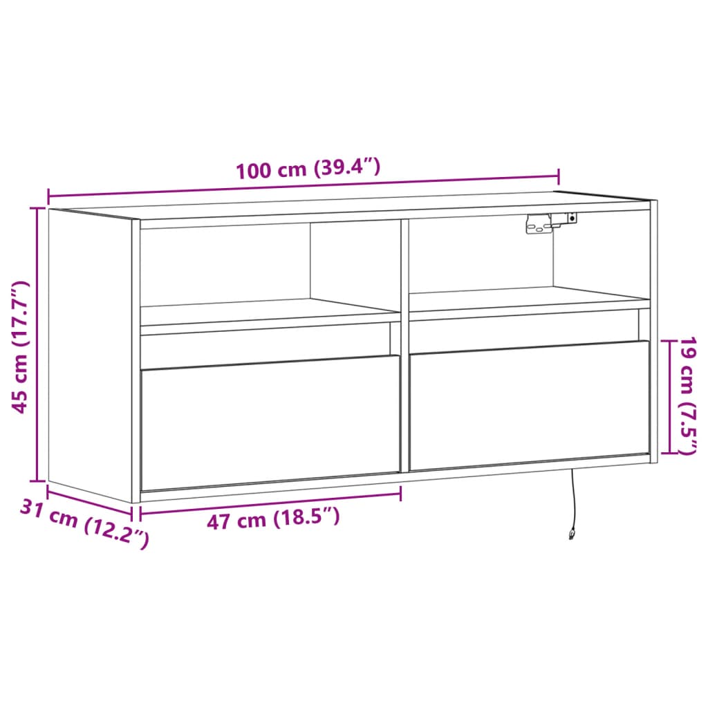 TV Wall Cabinet with LED Lighting Sonoma Oak 100 x 31 x 45 cm