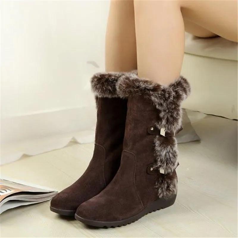 Зимние женские ботинки, повседневные теплые меховые полусапожки, женские слипоны с круглым носком на танкетке, зимние ботинки, Muje Plus size 42