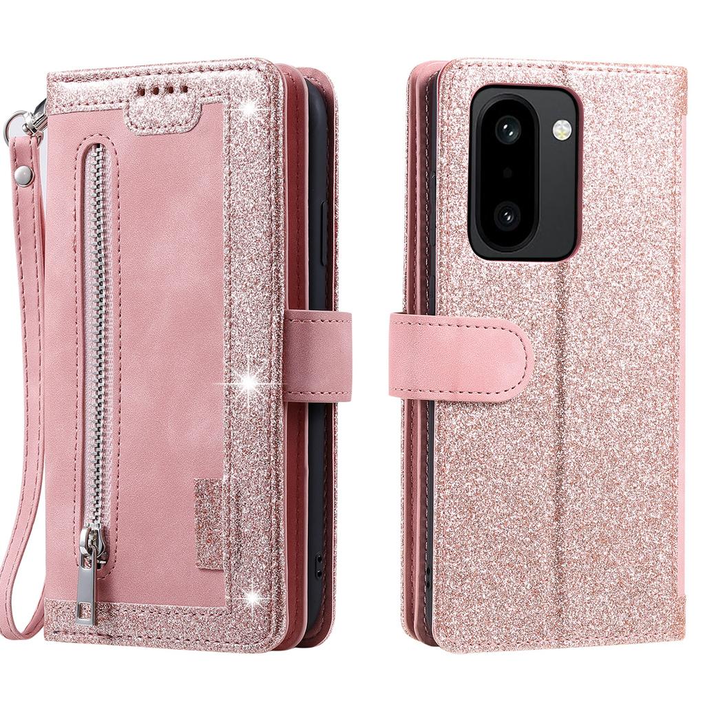 For OnePlus 15R 5G Case 9 Card Slots Zipper Wallet PU Leather Phone Cover with Wrist Strap