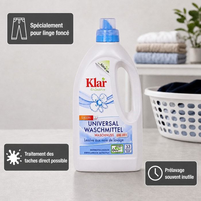 Lessive universelle, lessive liquide noix de lavage, 1,5 Liter, pour 20°C à 95°C