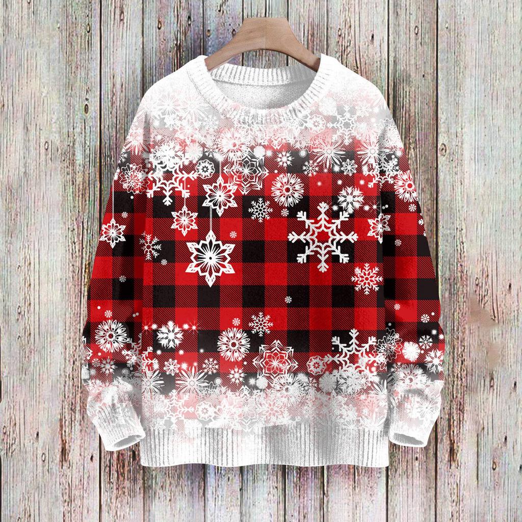 Рождественские толстовки для женщин Вязаный свитер Милая рубашка Осенний свитер с круглым вырезом Топы