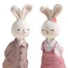 2 Pieces Easter Couple Bunny Figurines Ornament Decor Resin Rabbit Statue