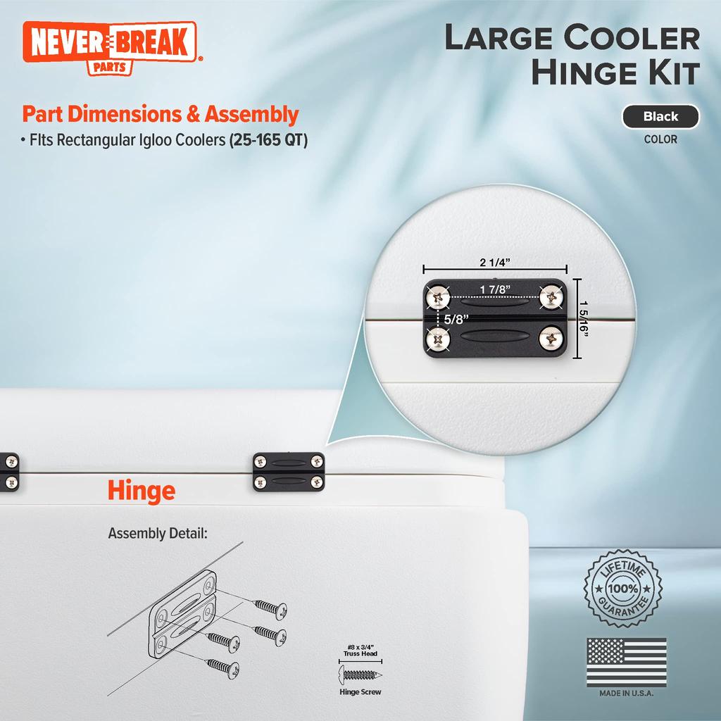 NeverBreak Parts 3 Pack Black Igloo Cooler Hinge Replacement with Screws High Strength Igloo Cooler Replacement Parts Kit for Ice Chest -
