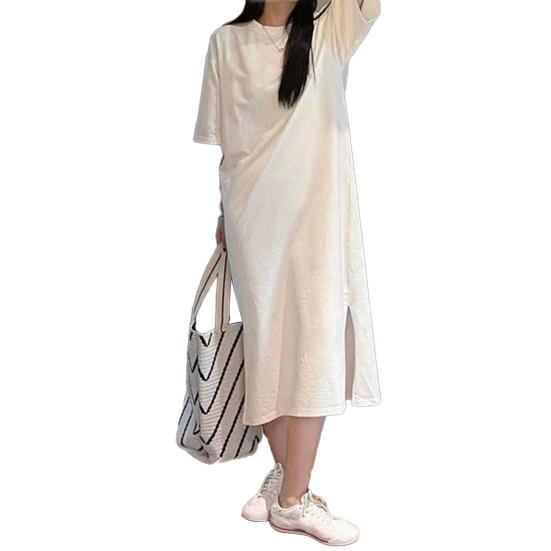 Женское миди-платье с коротким рукавом, летнее повседневное платье-рубашка с круглым вырезом