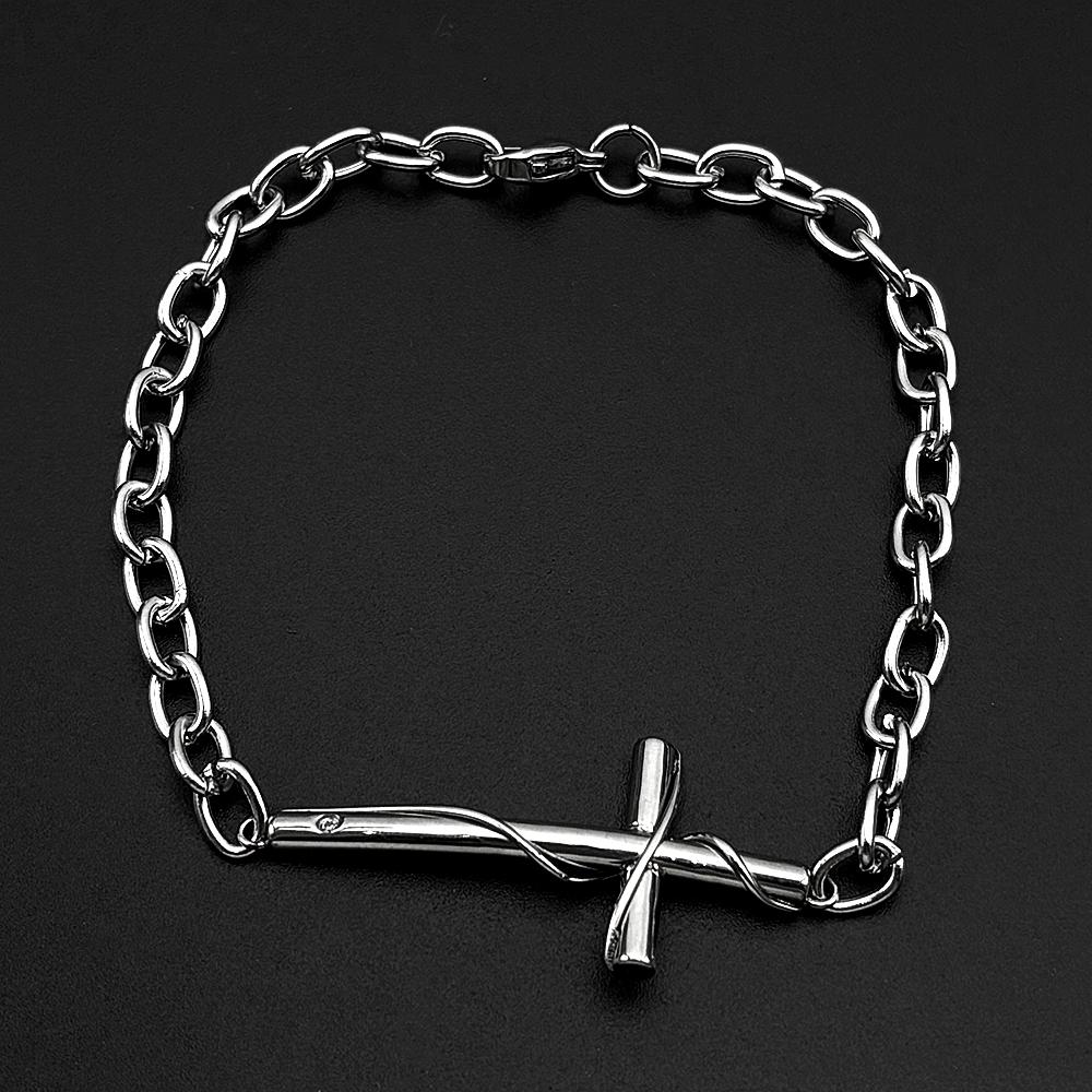 Christian Oval Link Chain Cross Bracelet for Men Women Stainless Steel Silver Black Color Hand Chain Religion Amulet Jewelry
