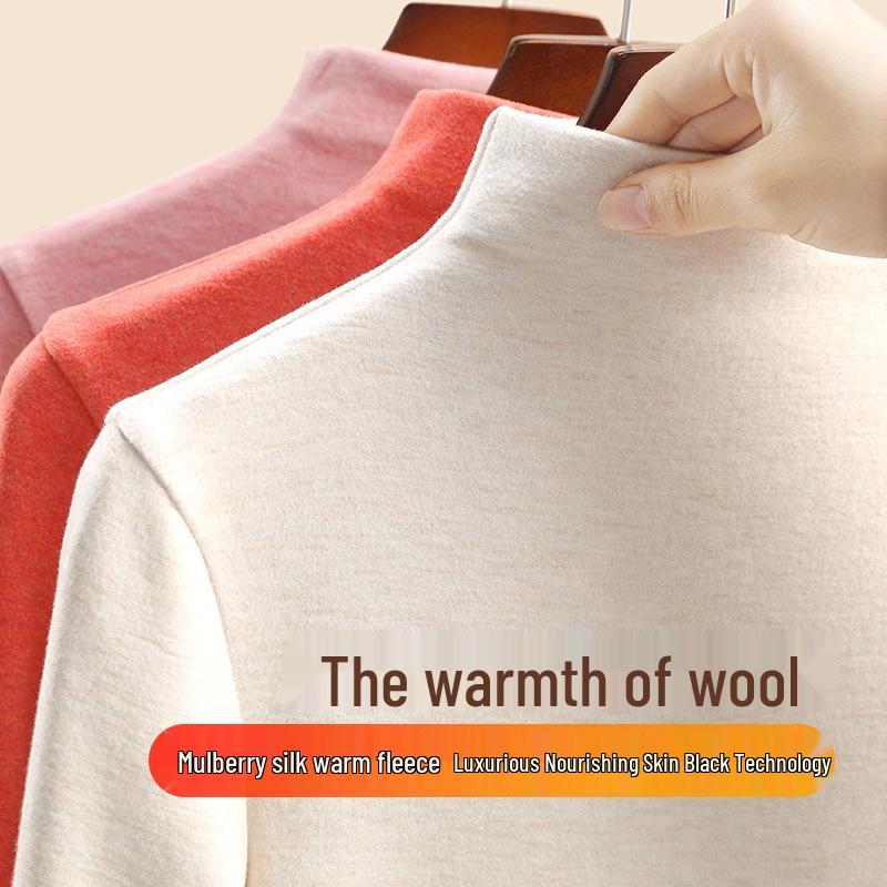 Женский теплый базовый слой из шелка тутового дерева и шерсти с флисовой подкладкой, со средней высотой горловины, коллекция осень/зима 2025
