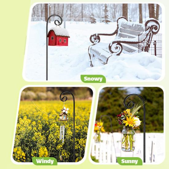 Outdoor Shepherd Hook Heavy Duty Metal Garden Hook with 2-Prong Base Detachable Shepherds Hook for Solar Lights Plant Baskets Lanterns Bird Feeders