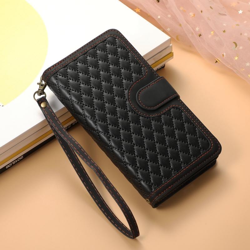 Многофункциональная сумка для телефона на двухслойной молнии с 9 слотами для карт для iPhone Samsung Xiaomi Google Роскошный чехол-кошелек из искусственной кожи с тиснением ромба