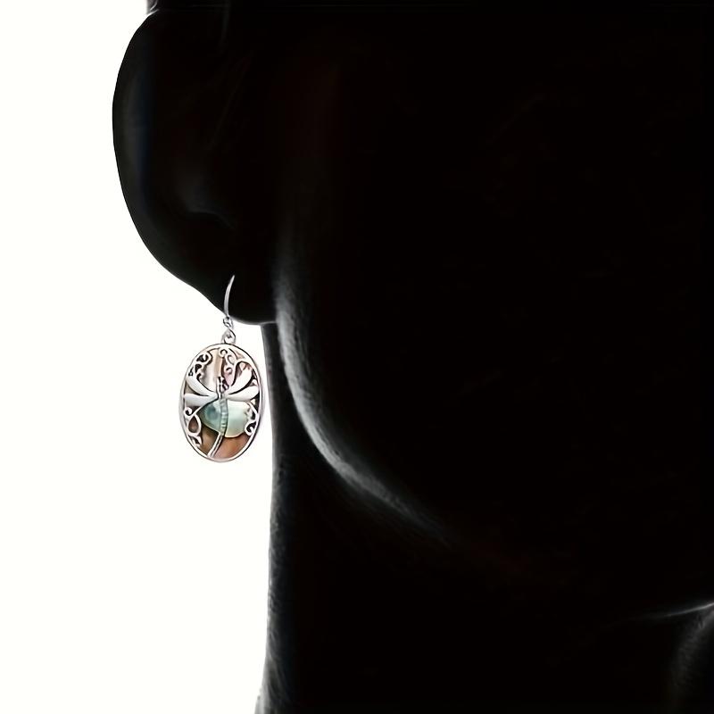 Винтажные серьги-подвески в форме ракушки овальной формы с резным узором в виде стрекозы в стиле бохо, туристический сувенир