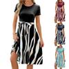 Women's Fashion Round Neck Splicing Printed Short Sleeve Hem Loose Dresses