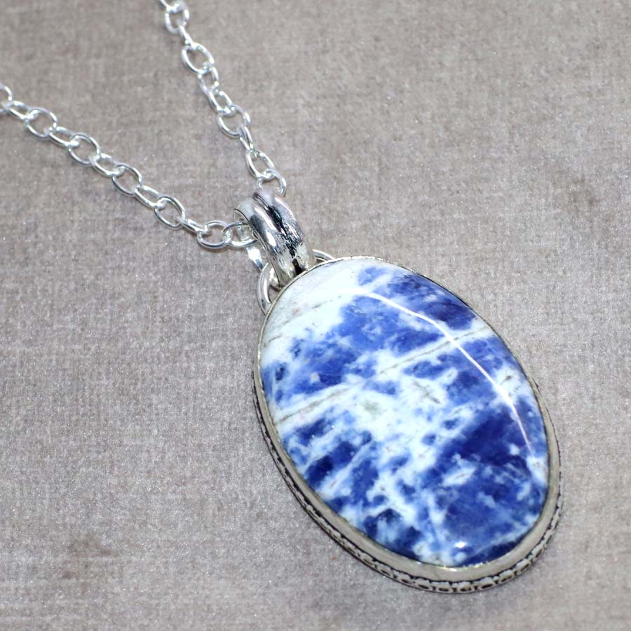 Sodalite 925 Silver Plated Necklace 20" On Trend Jewelry Most Beautiful F8B65