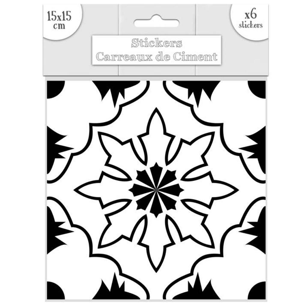 Les Trésors De Lily [Q7342] - Set of 6 Black 'Cement Tiles' Stickers - 15x15 Cm