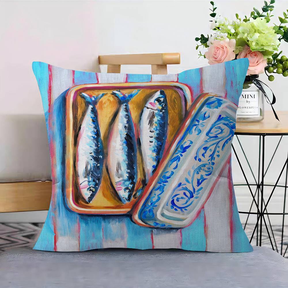 Colorful Sardine Lobster Fish Ocean Animal Pillow Cover For Bedroom Room And Living Room Sofa Decorative Cushion Cover
