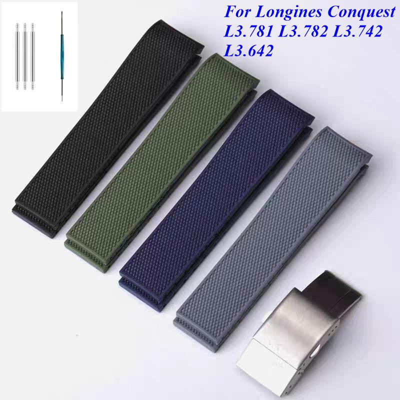 Для Longines Conquest L3.781 L3.782 L3.742 L3.642 Силиконовый Резиновый Ремешок для Дайверских Часов Запасной Ремешок 21 мм Обрезной Регулируемый Браслет