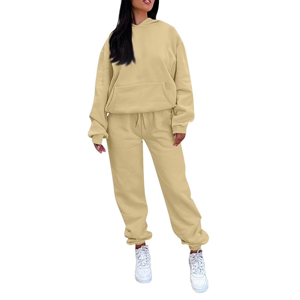 Женский однотонный спортивный комплект с капюшоном и длинными рукавами, домашние брюки, комплект для бега