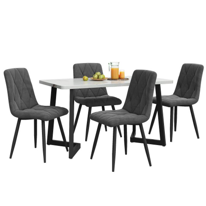 Table à manger - MUVOE - Rectangulaire - 4 places - Velours gris foncé - Pieds noirs