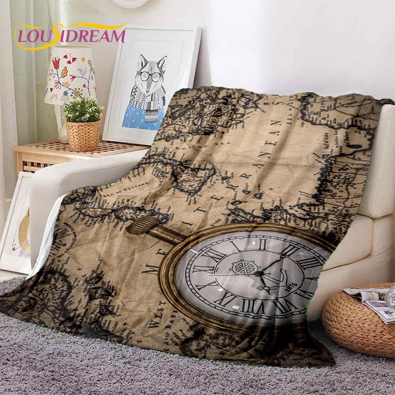 3D Ancient Nautical Chart World Map Compass Soft Flannel Blankets,Throw Blanket Comfortable Blanket for Picnic Beds Sofa Bedroom