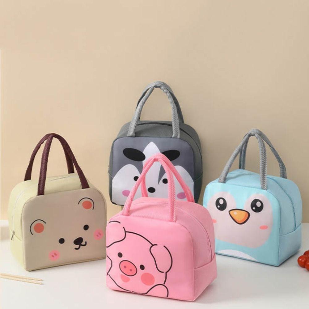 Cartoon Animals Pattern Lunchbox Bag Aluminum Foil Lining Lunch Box Handbag School