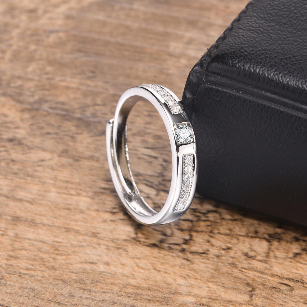 Adjustable Engagement Ring Cubic Zirconia Silver Color for Women Men Wedding Bands Couples Gifts