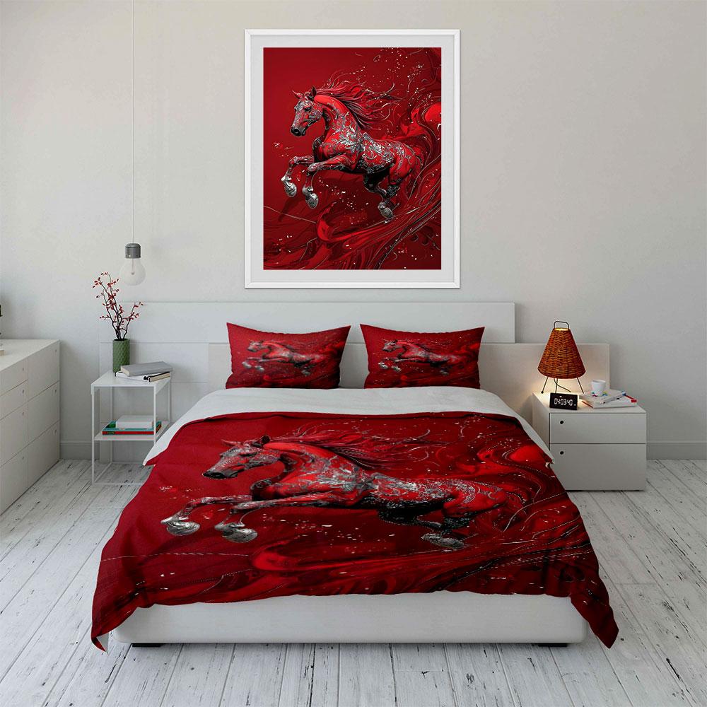 Floral-decorated galloping horse. Bedding sets Duvet cover sets Duvet covers Pillowcases(1 * Duvet Cover 2 * Pillowcases without duvet insert)