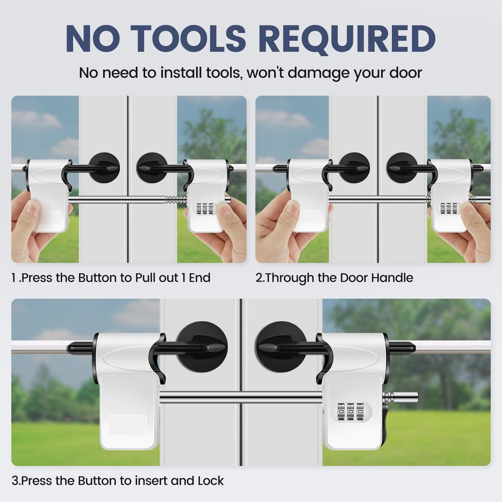 3-Digit Double Door Combination Lock Metal Security Code Lock Sturdy Door Safety Lock for Patio Door French Double Door Handle