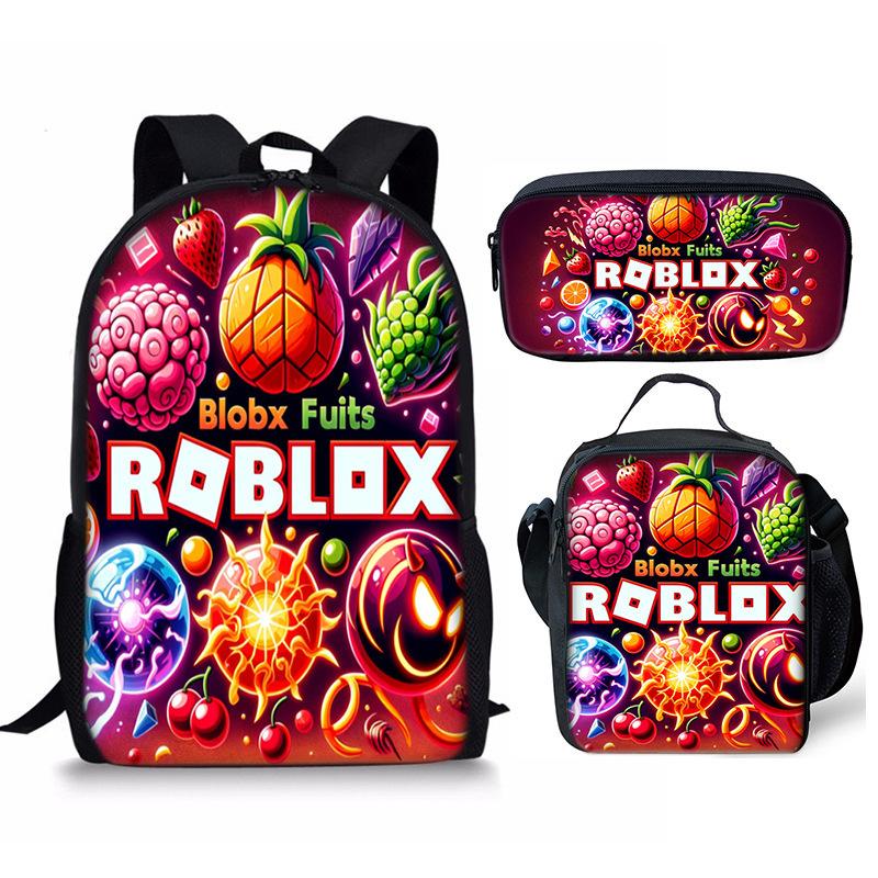 Bloxfruits Школьная сумка для начальной школы Набор из трех предметов Мультяшный рюкзак DIY