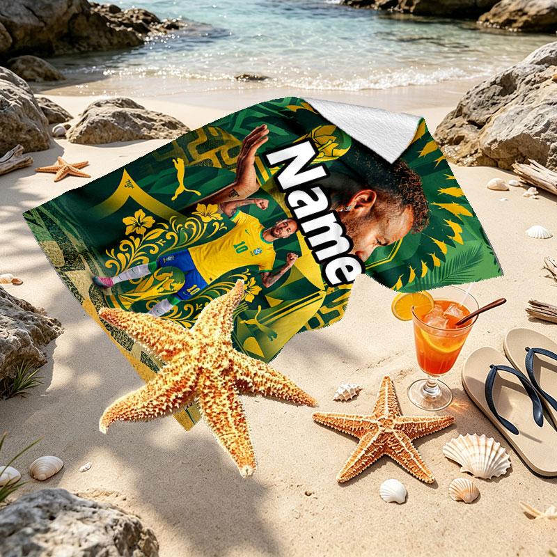 Custom Name Personalized Neymar Jr Print Beach Towel, for Trip Camping Beach Party Home Decor, Birthday Gift for Family & Friends