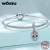 WOSTU Authentic 925 Sterling Silver Colorful Enamel Skull  Charms Pendant for Women Fine Jewelry
