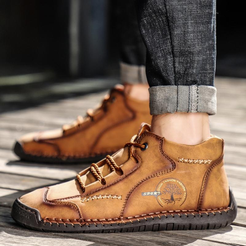 Мужская повседневная обувь с высоким берцем, размер 38–48, мужская обувь ручной работы из суперволокна, резиновая, с мягкой подошвой, большого размера для вождения автомобиля