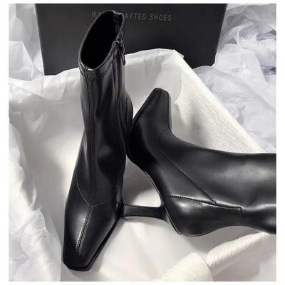 Женские ботильоны на тонком высоком каблуке, модные короткие боты с острым носком, элегантная женская обувь, зимние короткие плюшевые женские туфли-лодочки