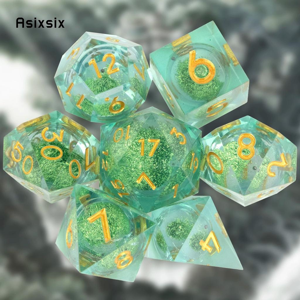 7 шт. зеленая смола, струящийся песок, золотой номер, острые края, многогранные кости, подходят для настольной игры в жанре RPG