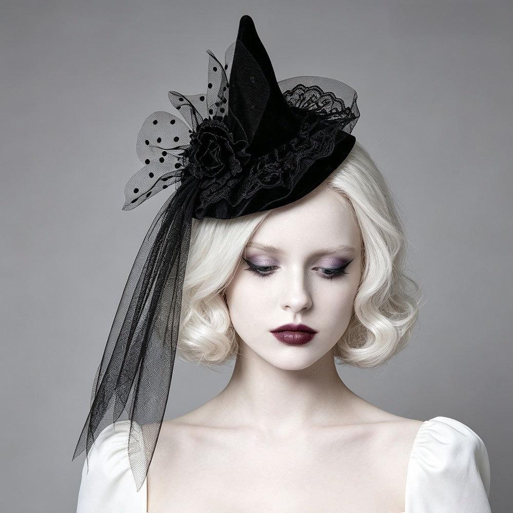 Skull Witch Hat Hair Clip Flower Witch Hairpins Elegant Halloween Hair Clip Girl