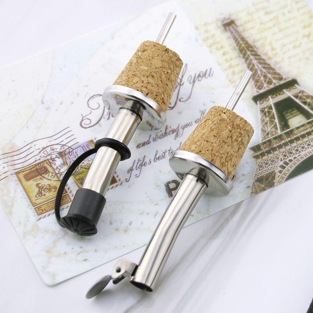 1/3PCS Metal Barware With Cover Bottle Stopper Wine Pourer Wooden Cork Oil Dispenser