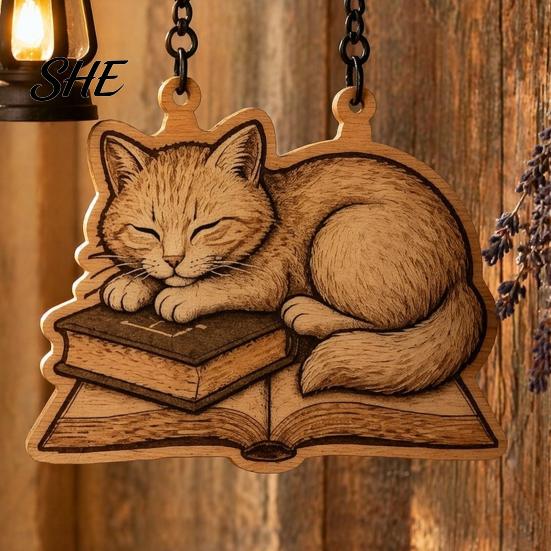 Unique Craft Gifts for Students Vintage Bookshelf Light with Cat Sleeping on Book Design, Retro Lantern Atmospheric Bedside Night Lamp Reading,