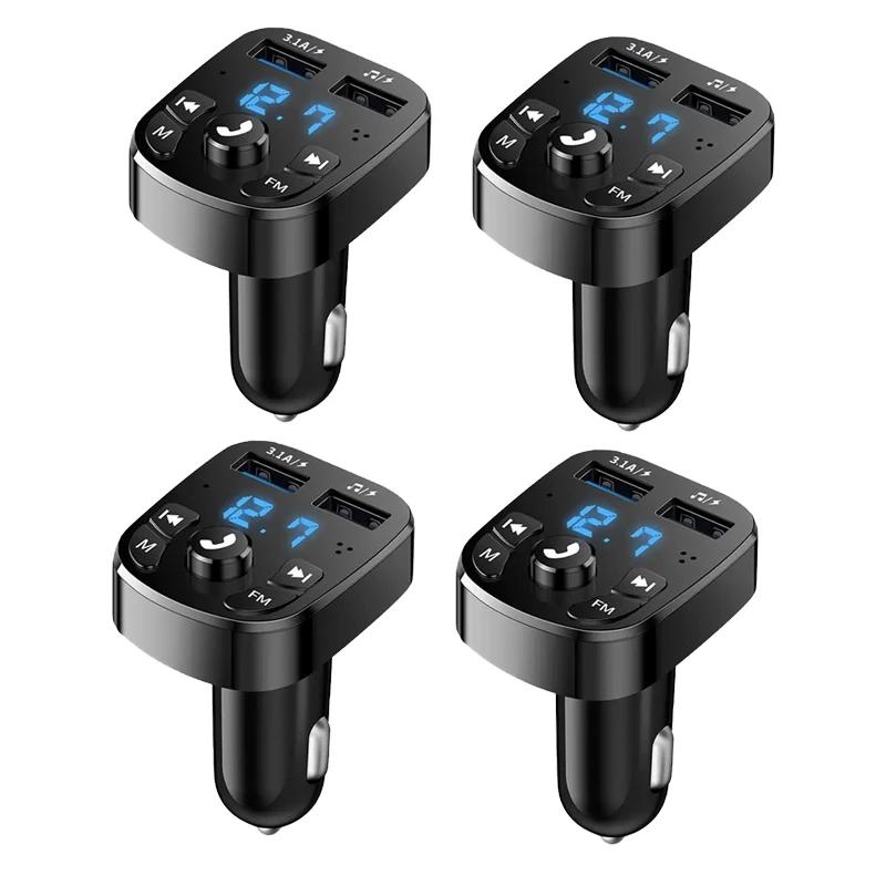 1/12pcs Car Mp3 Player Dual USB Fast Charger Bluetooth Receiver Compatible With 5.0 Fm Transmitter USB Flash Drive Plug Car Kit