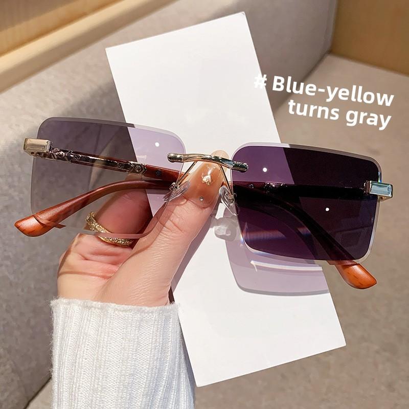 Модные безрамные солнцезащитные очки с градиентным серым цветом и защитой UV400 для езды на велосипеде и вечеринок