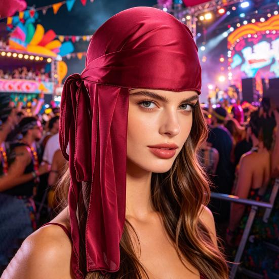 Sweat Wicking Pirate Hat, Imitation Silk Head Wrap, 2 in 1 Pirate Hat Long Tail Scarf, Street Style Turban Hat for Vacation Festival Headwear