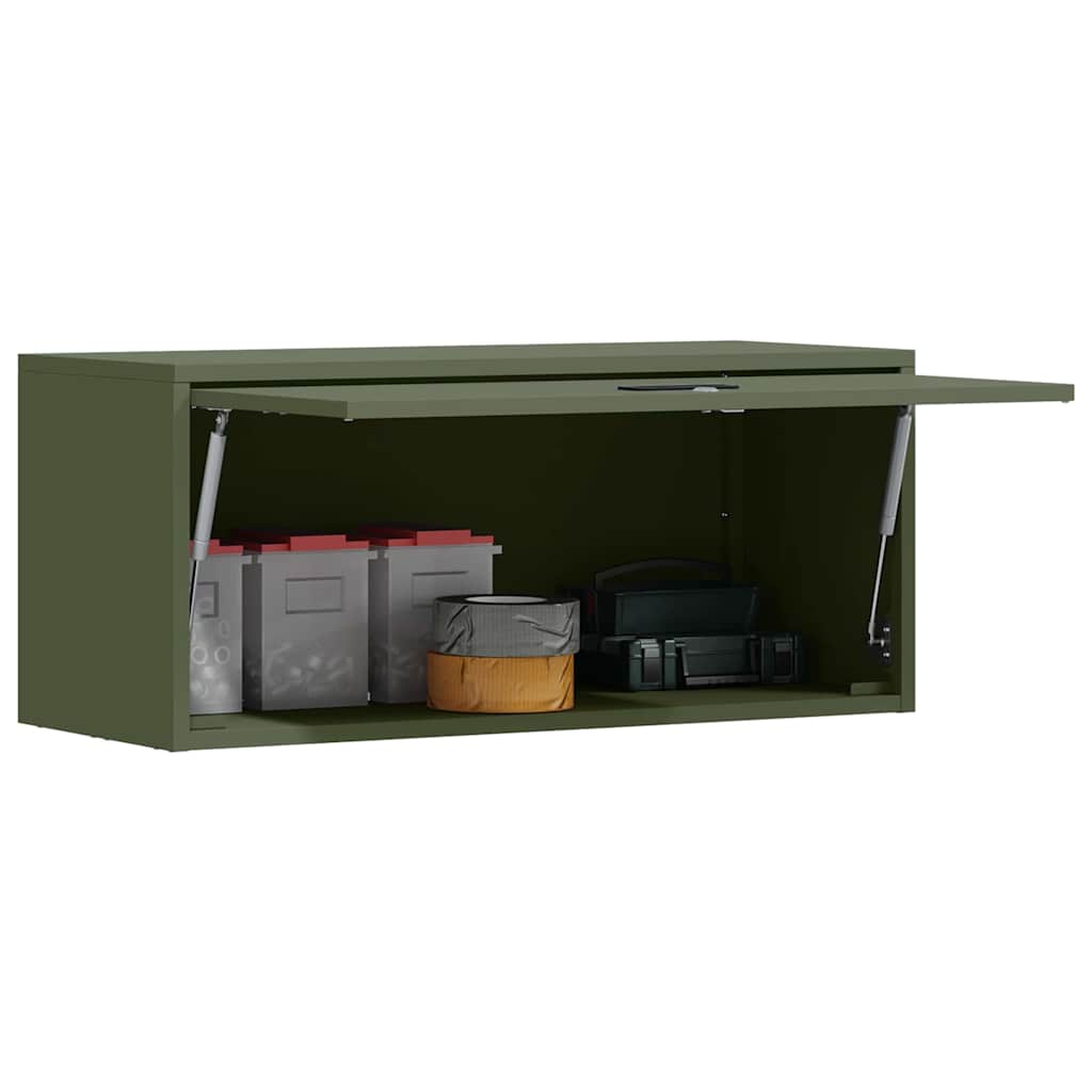 Wall Mounted Garage Cabinet with Gas Spring Door Olive Green