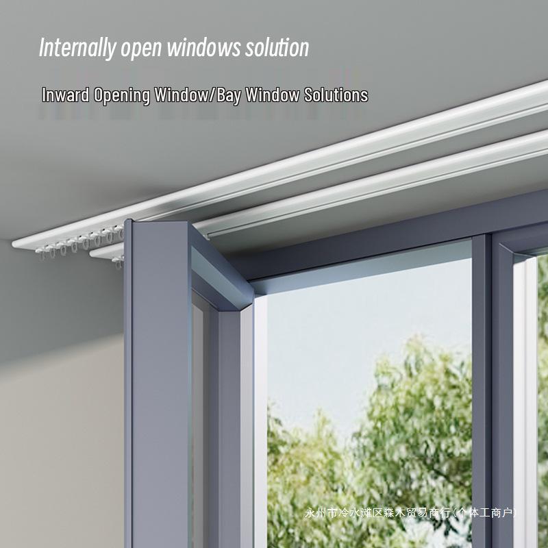 Карниз для раздвижного эркерного окна с открыванием внутрь - Без сверления, Формованный, Раздвижной с крючками