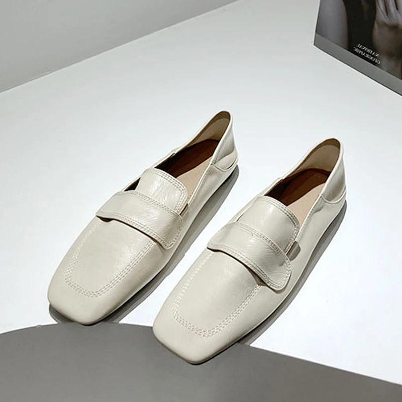 Кожаные мокасины для женщин плоские туфли с квадратным носком без застежек неглубокие удобные повседневные женские туфли-мюли обувь для вождения на вечеринку