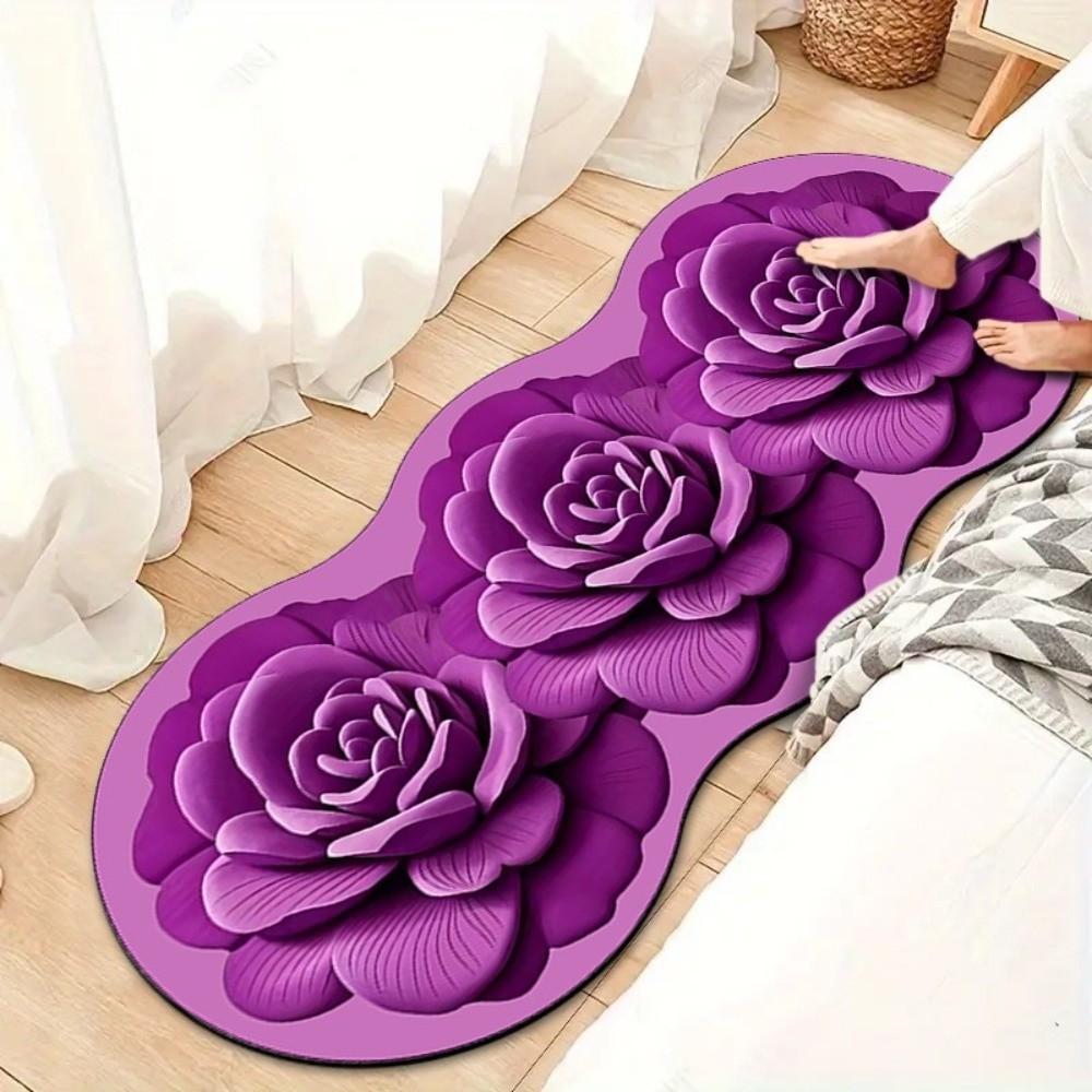 3D Bedside Carpet Non-slip Flower Carpet Creative Rose Floor Mat  for Bedroom Living Room