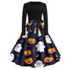 Women's Casual Fashion Round Neck Halloween Printed Vintage Dress