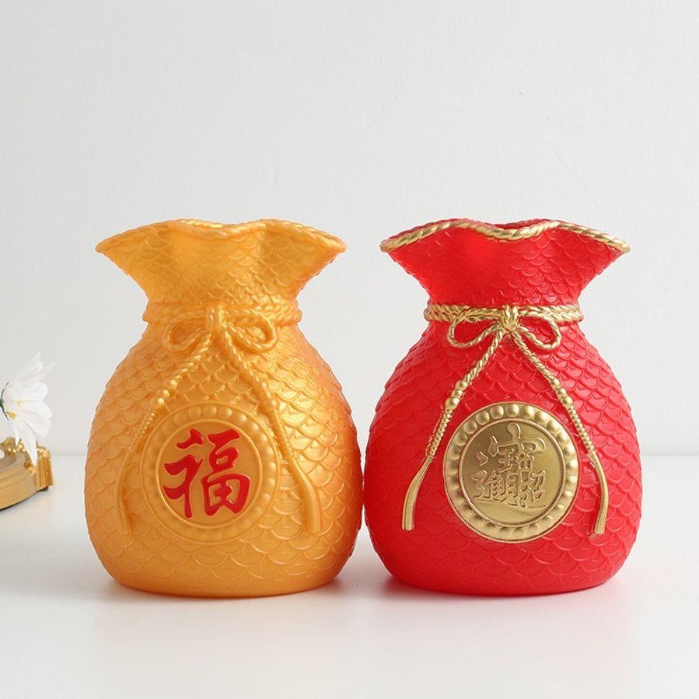 Chinese Style Blessed Bag Flowerpot Vase Red/Gold Flower Arrangement Vase  Living Room