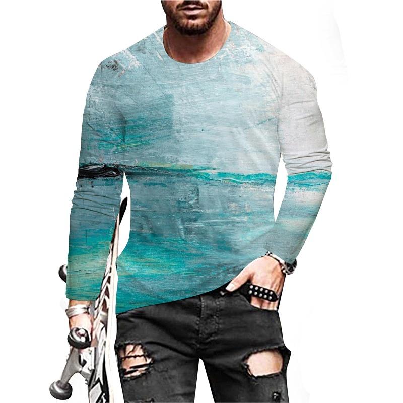 Мужская футболка с длинным рукавом на весну и осень, мужская свободная толстовка с круглым вырезом, 3D-принт, топ с длинным рукавом