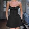 Женское сексуальное платье на бретелях, без рукавов, с открытой спиной, коктейльное платье, однотонное, на шнуровке, на бретелях, выше колена