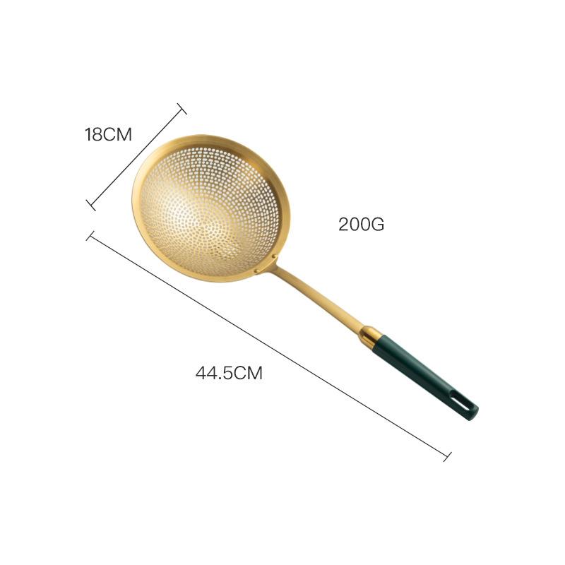 Stainless Steel Colander Green Gold Round Filter Spoon Frying Oil Leaking Hot Pot Noodle Mesh Drain Scoop Cookware Kitchen Tools