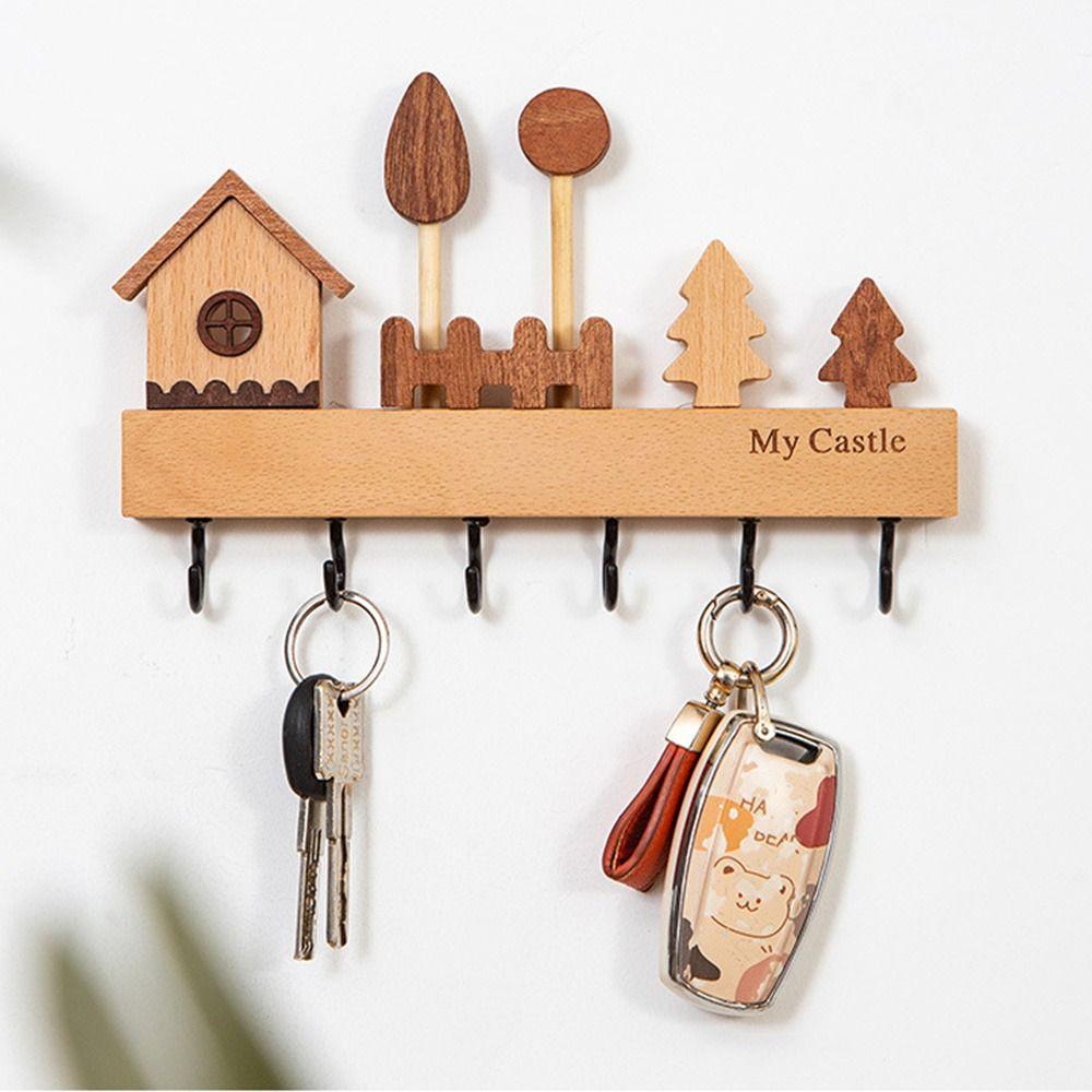 Wooden Key Hook Rack Wall Mounted Door Back Clothes Hook For Kitchen Bathroom Bedroom