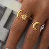 Stainless Steel Star and Moon Zircon Open Ring - Unique European and American Design for Women