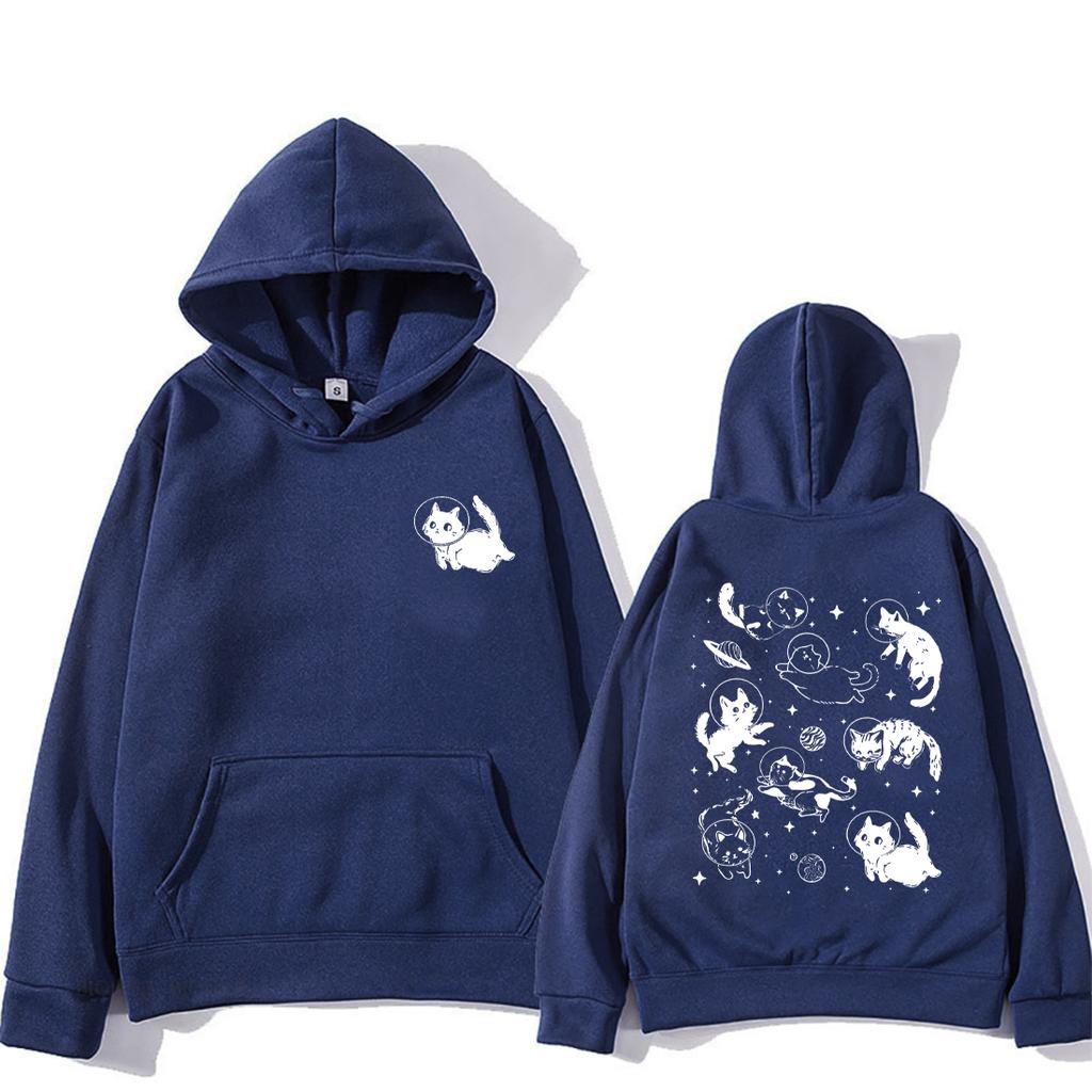 Cats In Space Hoodie Men Women Funny Cat Streetwear Fleece Retro Kitten Trendy Sweatshirts Unisex Long Sleeve Aesthetic Pullover