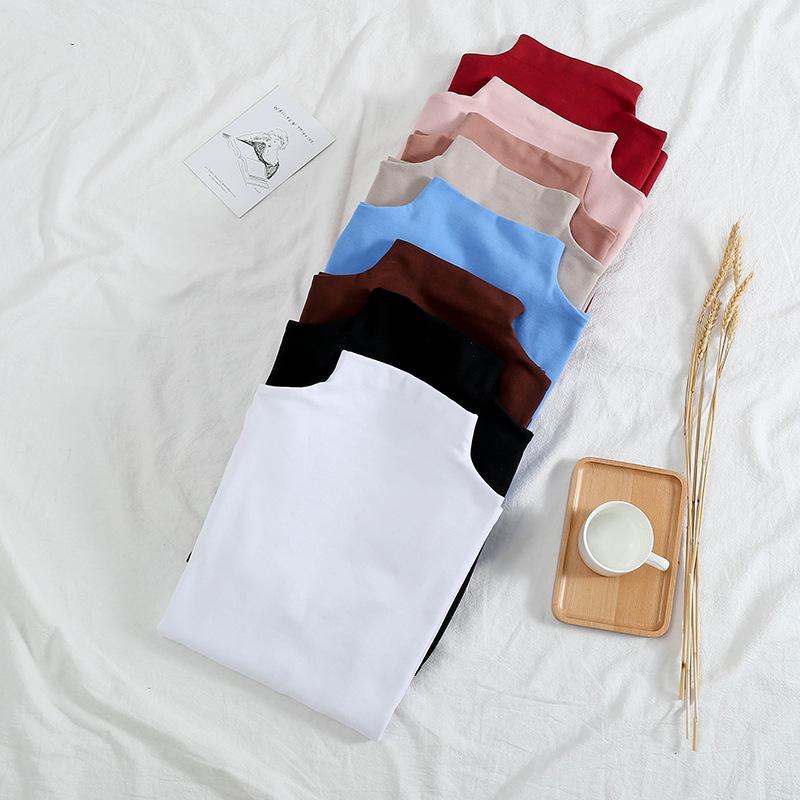 2024 Women's Korean Style Solid Color Plus Velvet Long Sleeve T-Shirt, Autumn/Winter